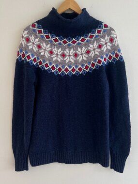 Vintage 90s LL Bean Navy Fair Isle Nordic Yoke Cotton Sweater Gorpcore